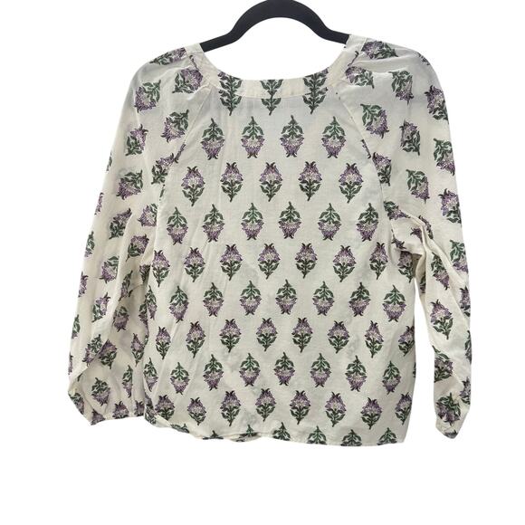 J.CREW‎ Top 100% Cotton V-neck Printed Popover Blouse Women's Size Large Cream - Picture 4 of 8